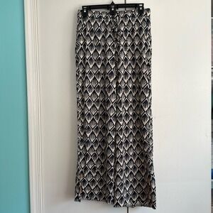 C&C California‎ 100% Linen Wide Leg Pants Navy Cream Fan Print Small
